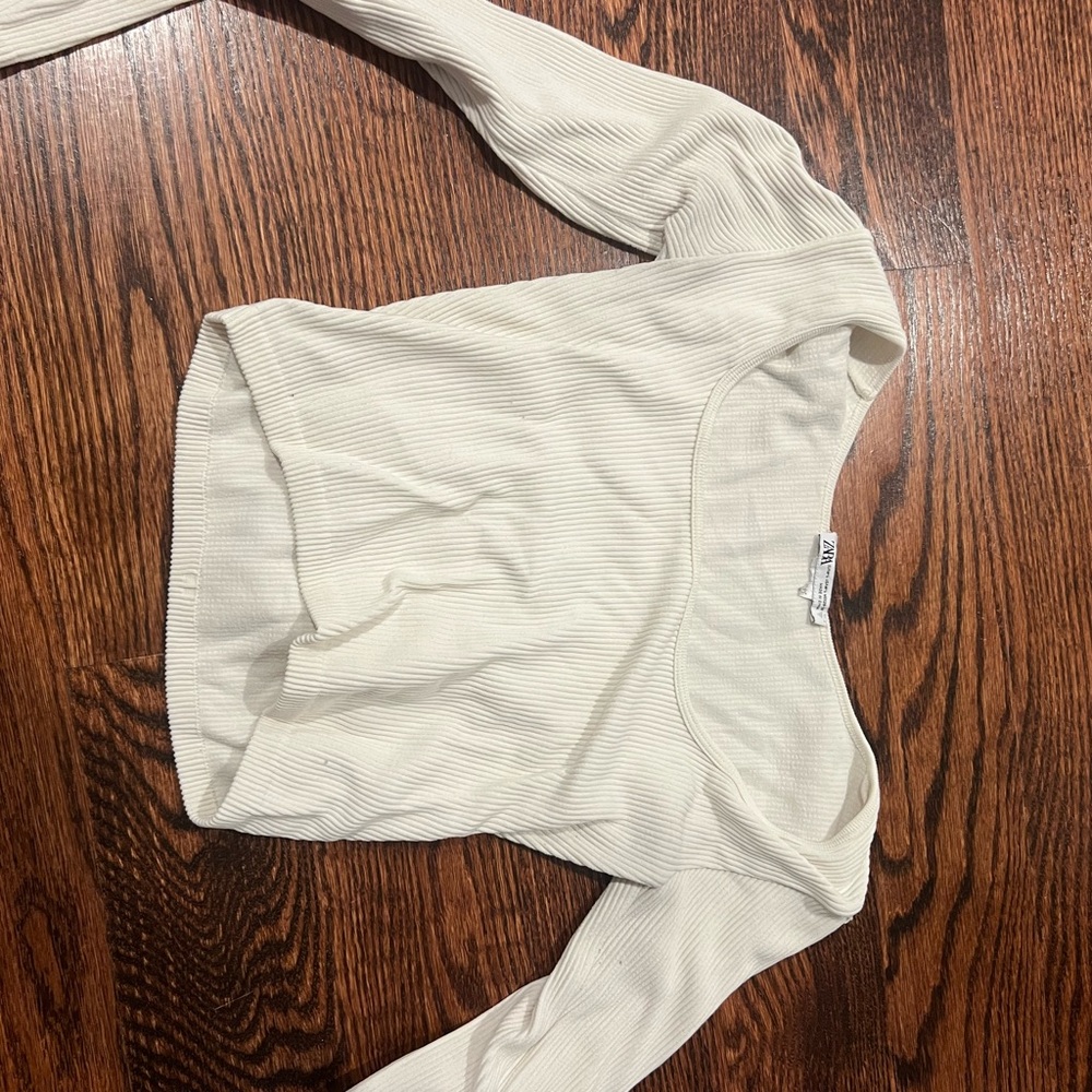 Zara Cream Ribbed Knit Top